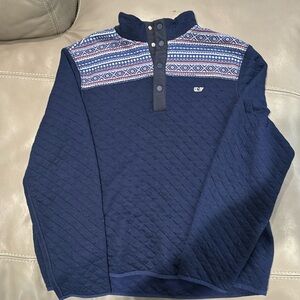 Vineyard Vines Printed Quilted Snap Pullover Men’s Large Deep Bay Fair Isle